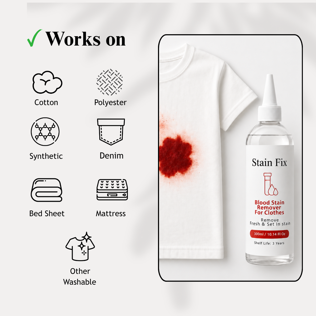 Instant Blood Stain Remover for Clothes, 10.14oz (Pack of 3)